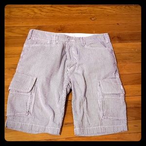 Adidas Silver Navy blue striped cargo shorts.